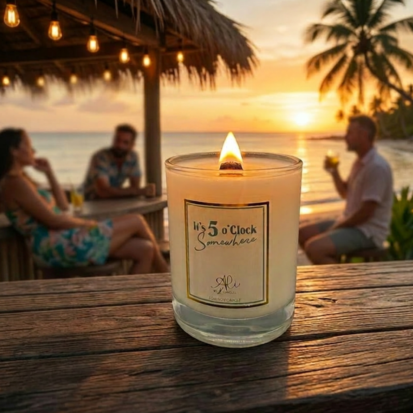 Lit It's 5:00 Somewhere wood wick candle with tropical pineapple coconut fragrance