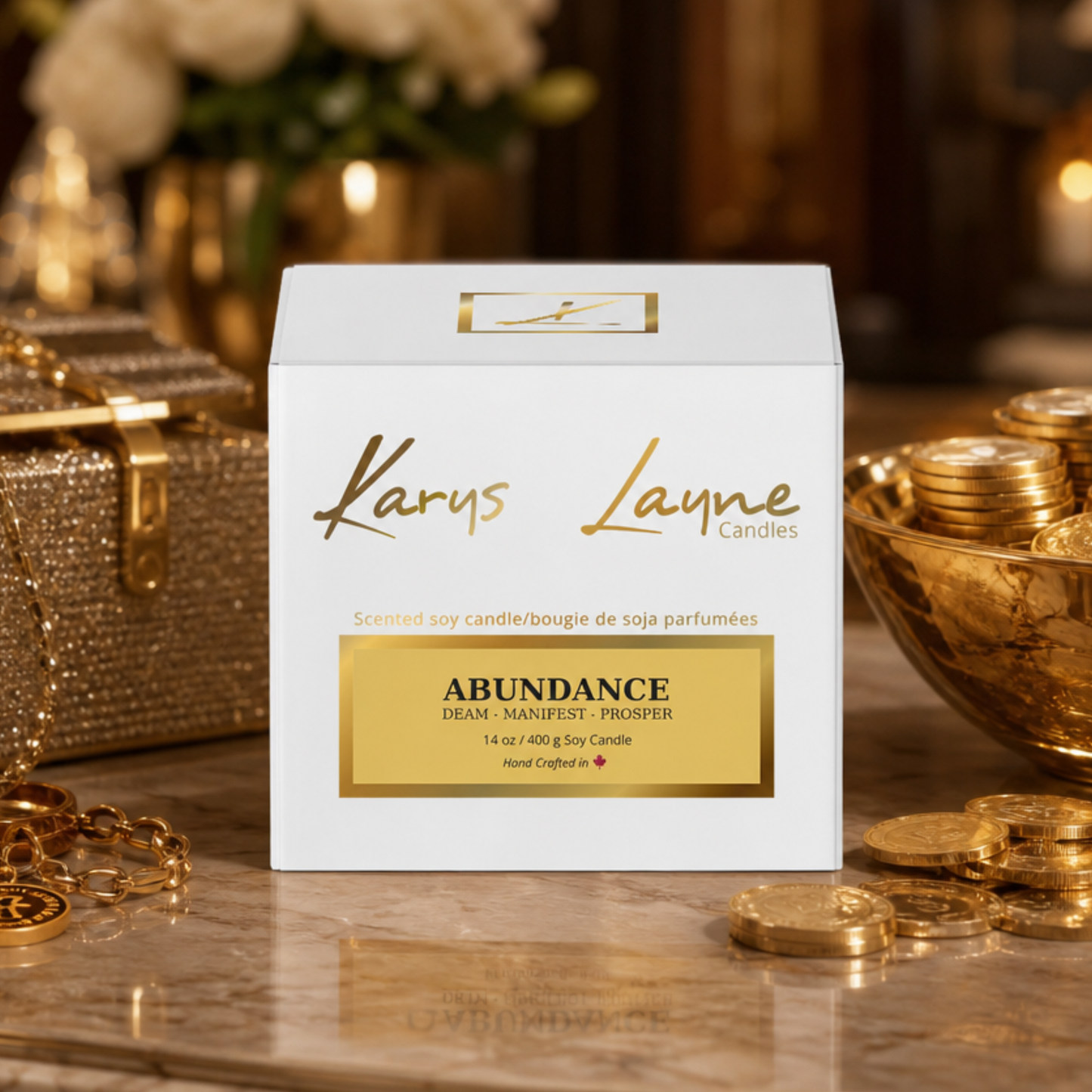 Abundance Karys Layne Crystal Candle. This scented candle is created with notes of cherries, cinnamon, and vanilla, and a pinch of cloves and spice. dual wooden crackling wicks