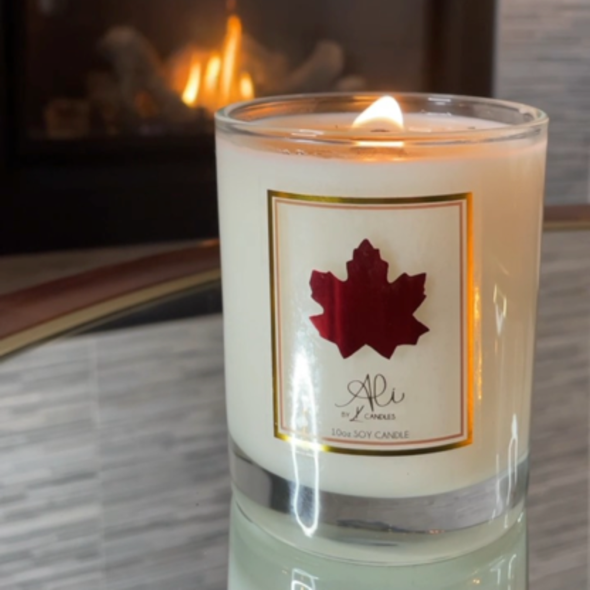 Karys Layne candle burning with crackling wooden wick