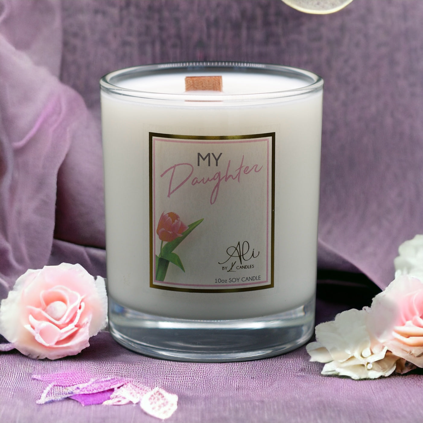 My Daughter rose and jasmine scented candle by Karys Layne Candles