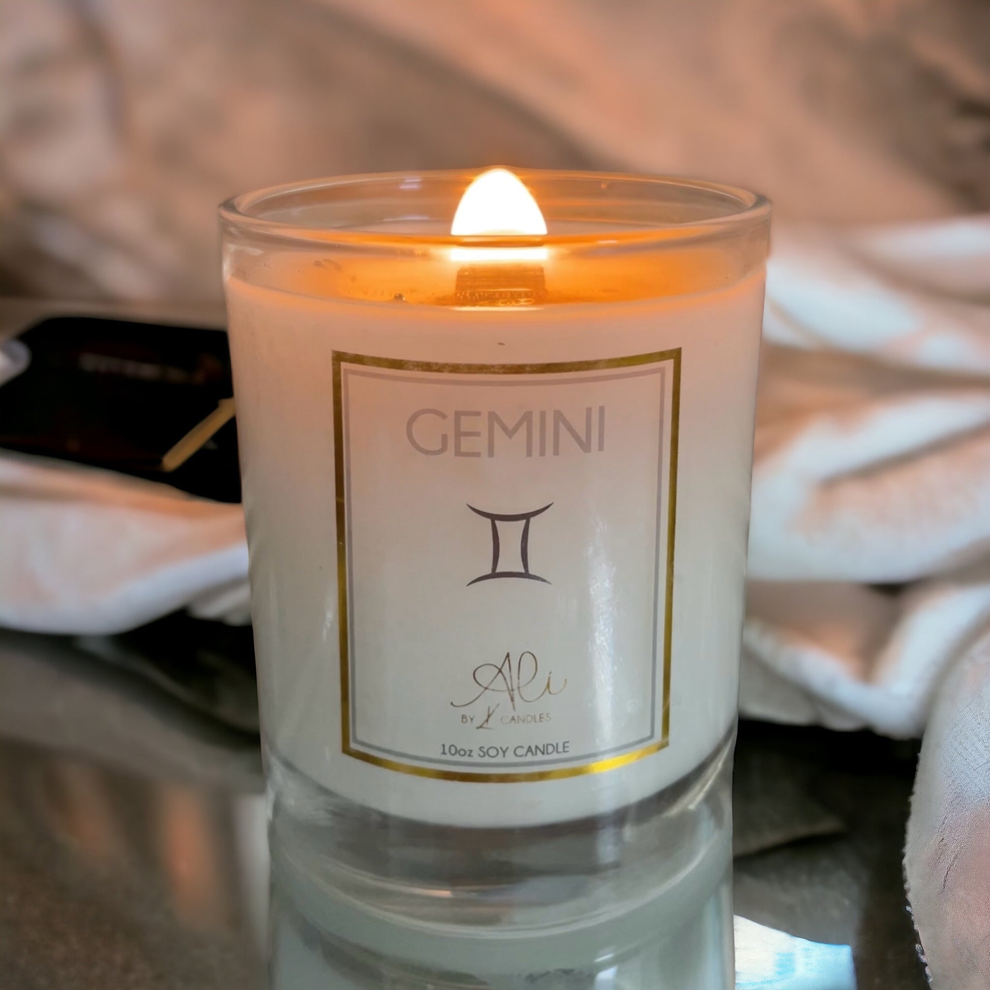 Zodiac-themed candle gift for Gemini, crackling wooden wick