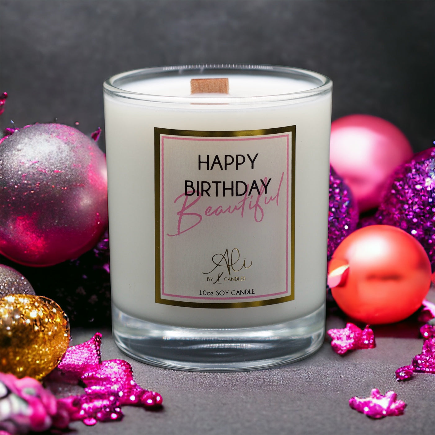 Happy Birthday Beautiful candle with buttery vanilla and sugar sprinkle scent