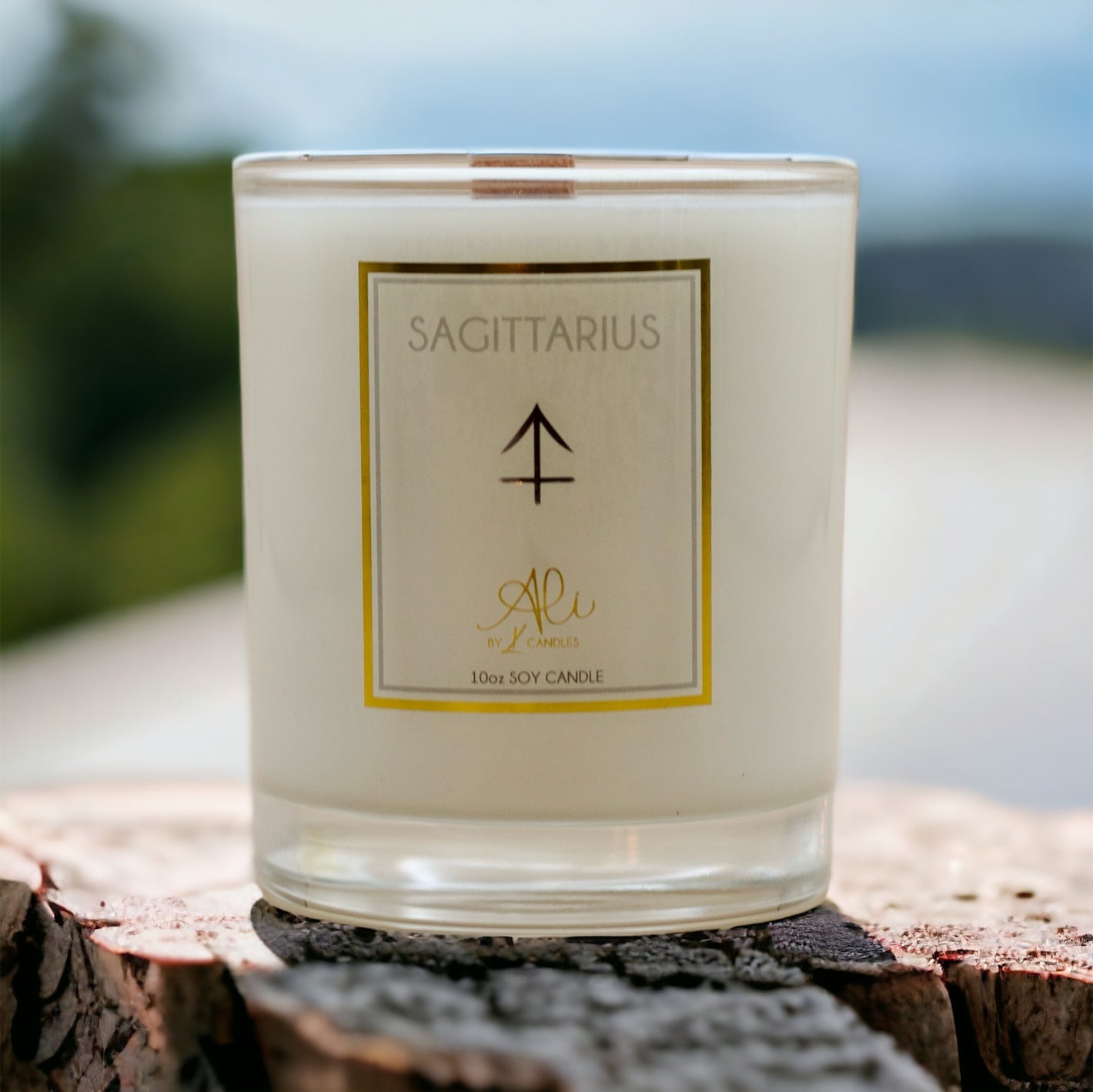 Sagittarius Candle, hand-poured wood wick soy candle by Karys Layne
