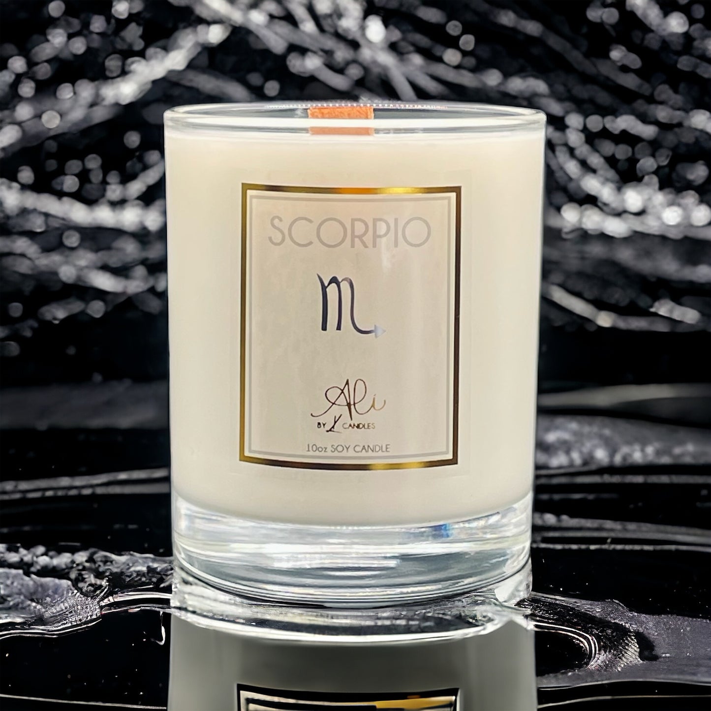Zodiac-themed candle gift for Scorpio, crackling wooden wick