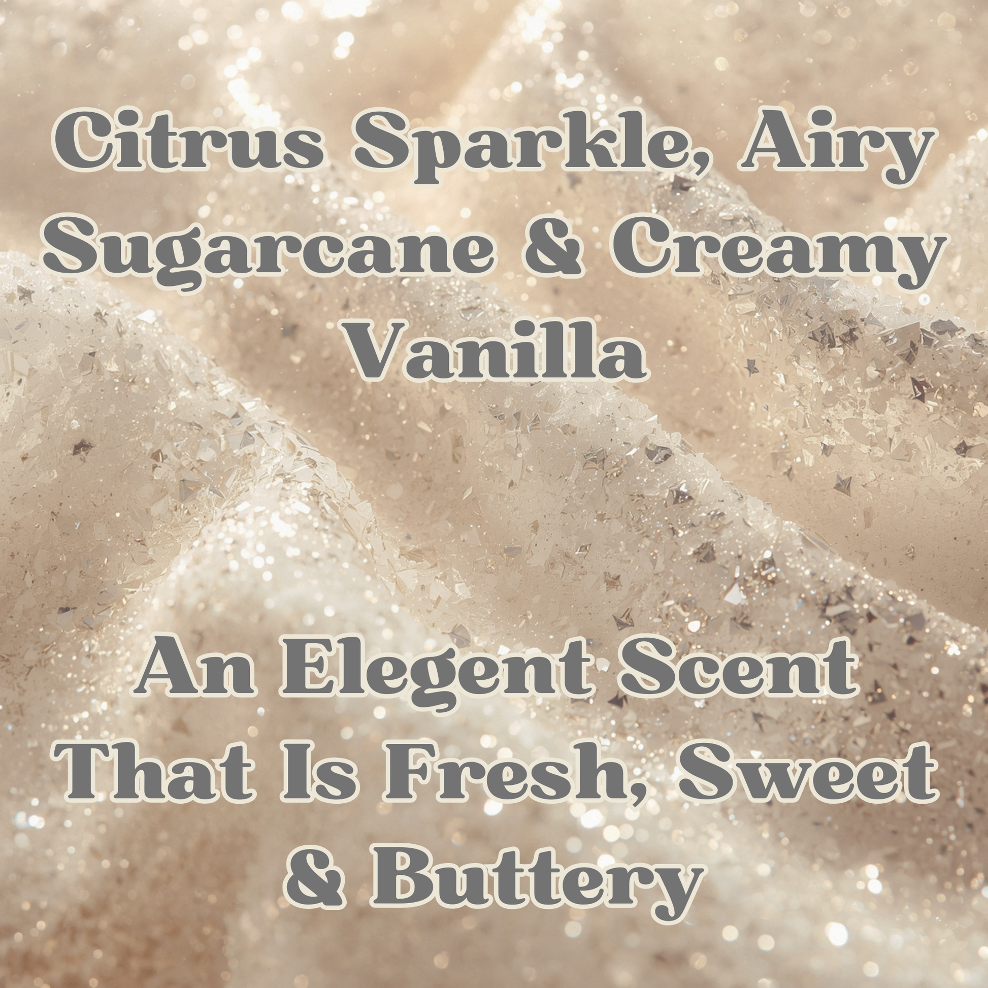 Text describing a fragrance with glittery background
