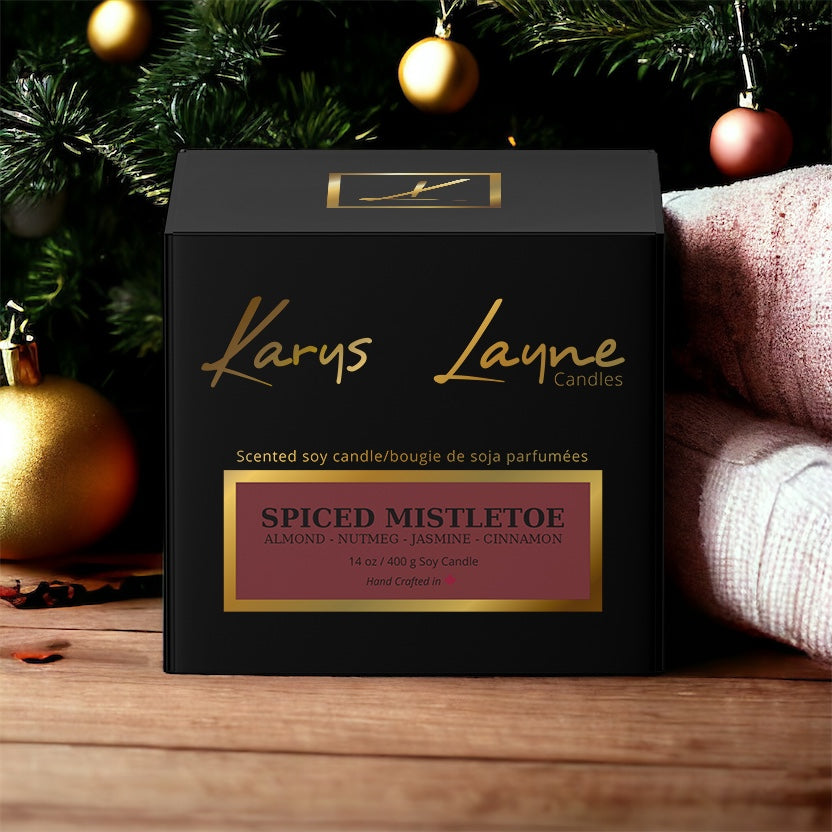 Spiced Mistletoe scented candle with cinnamon, almond and hand poured in Calgary