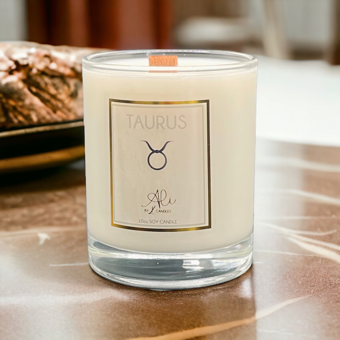 Zodiac-themed candle gift for Taurus, crackling wooden wick