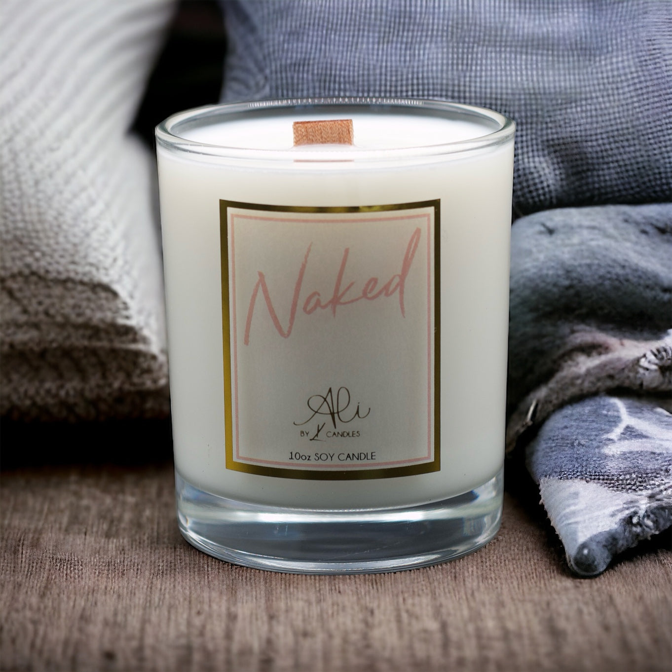 Naked 10oz unscented soy candle with wood wick, hand poured in Canada