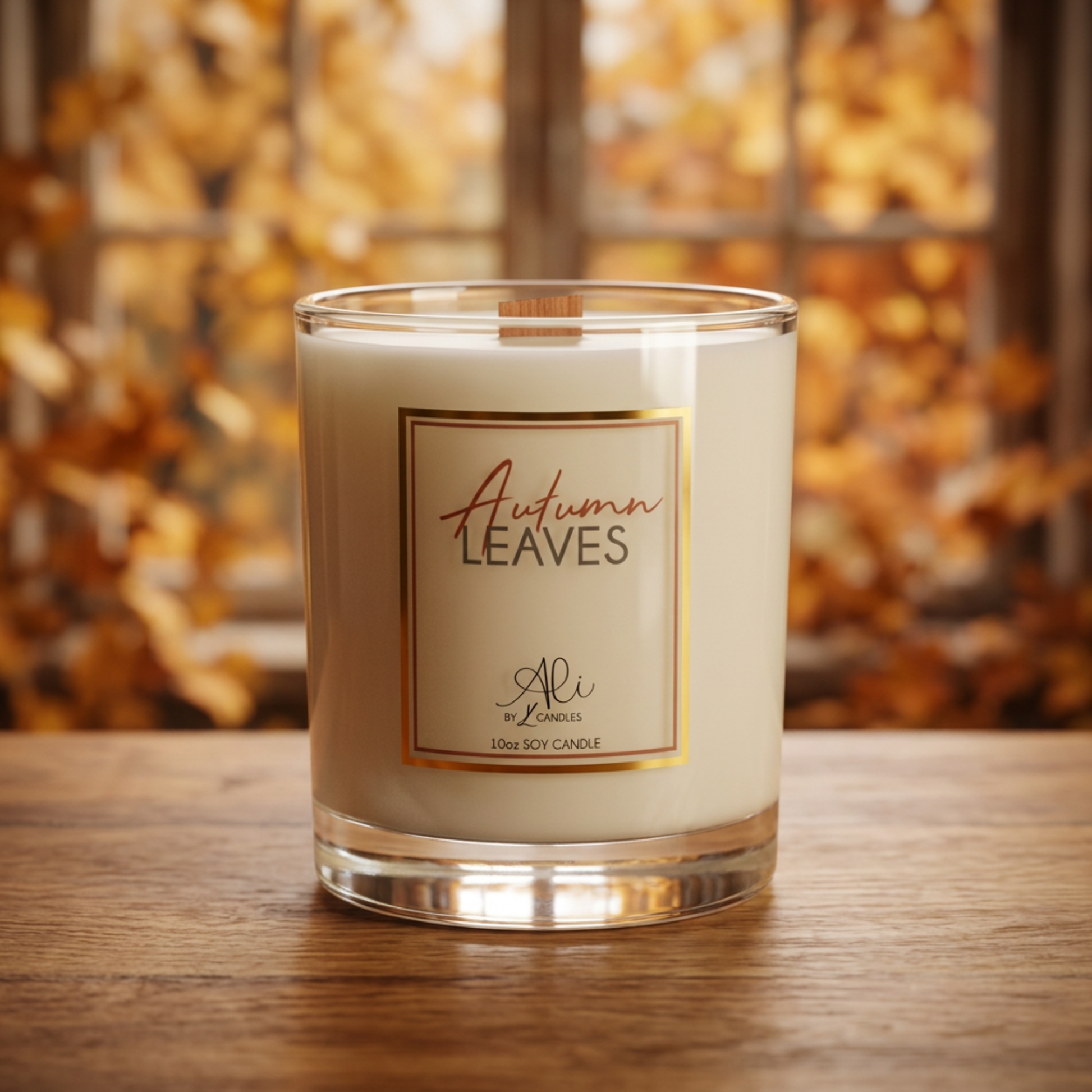 Autumn Leaves bestselling 10oz soy candle with cinnamon, spice cake and vanilla scent