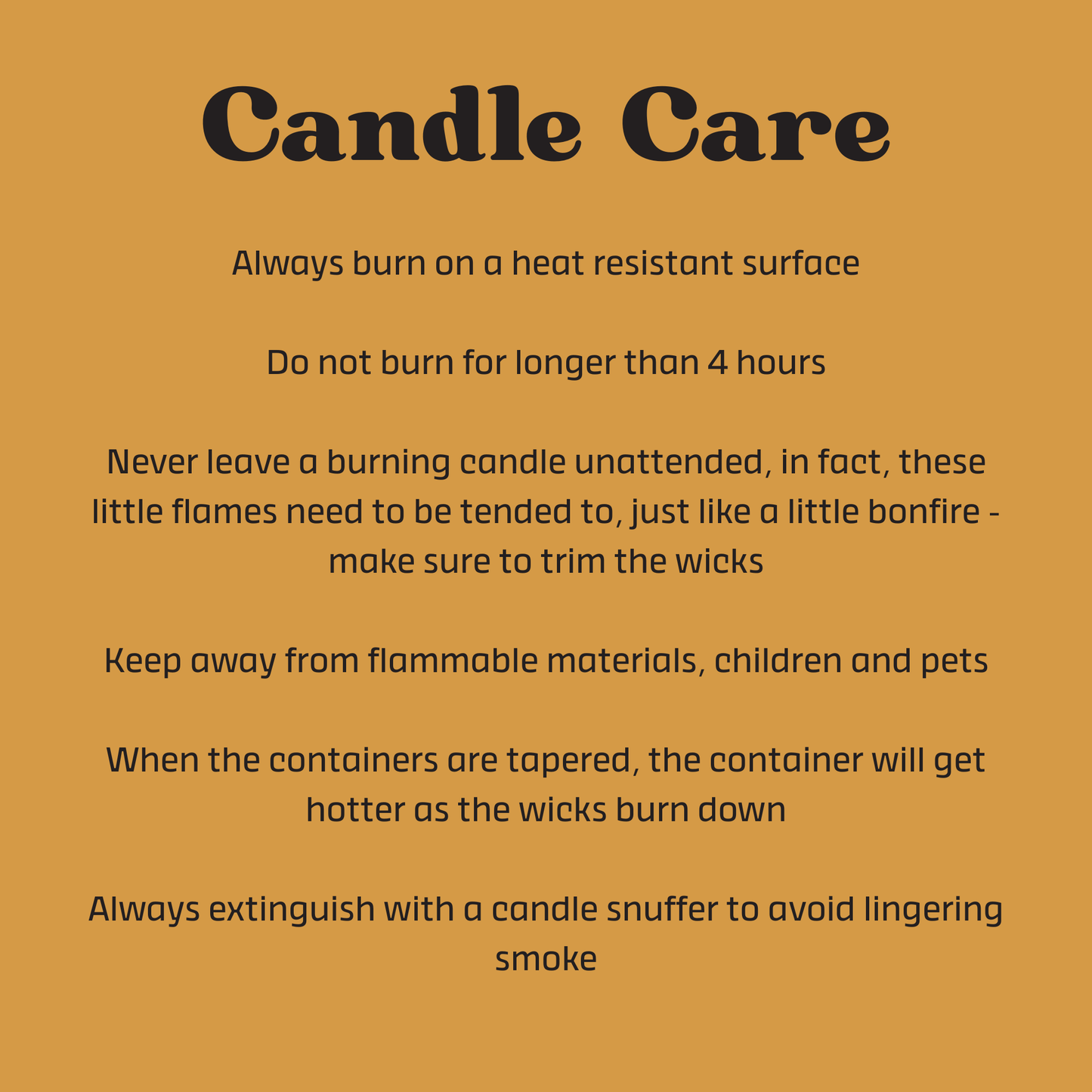 Candle care instructions on a light blue background