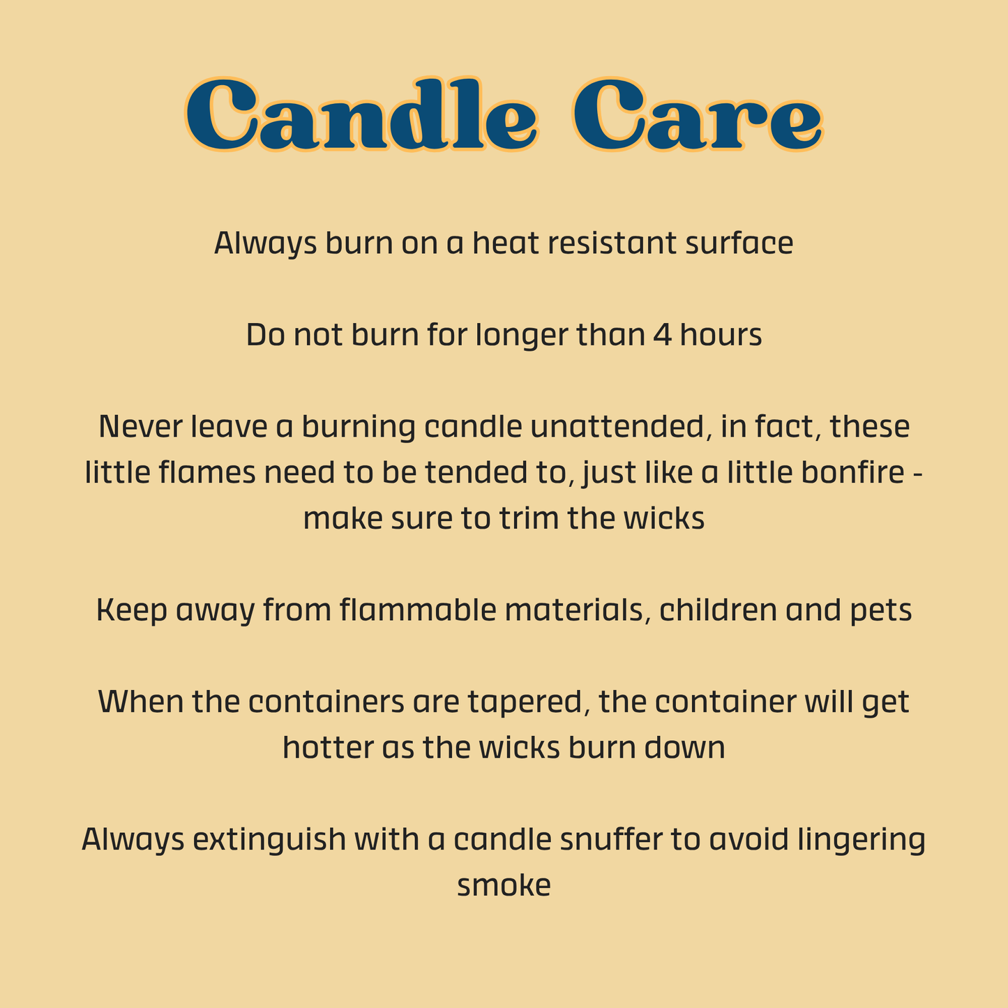 Candle care instructions on a beige background