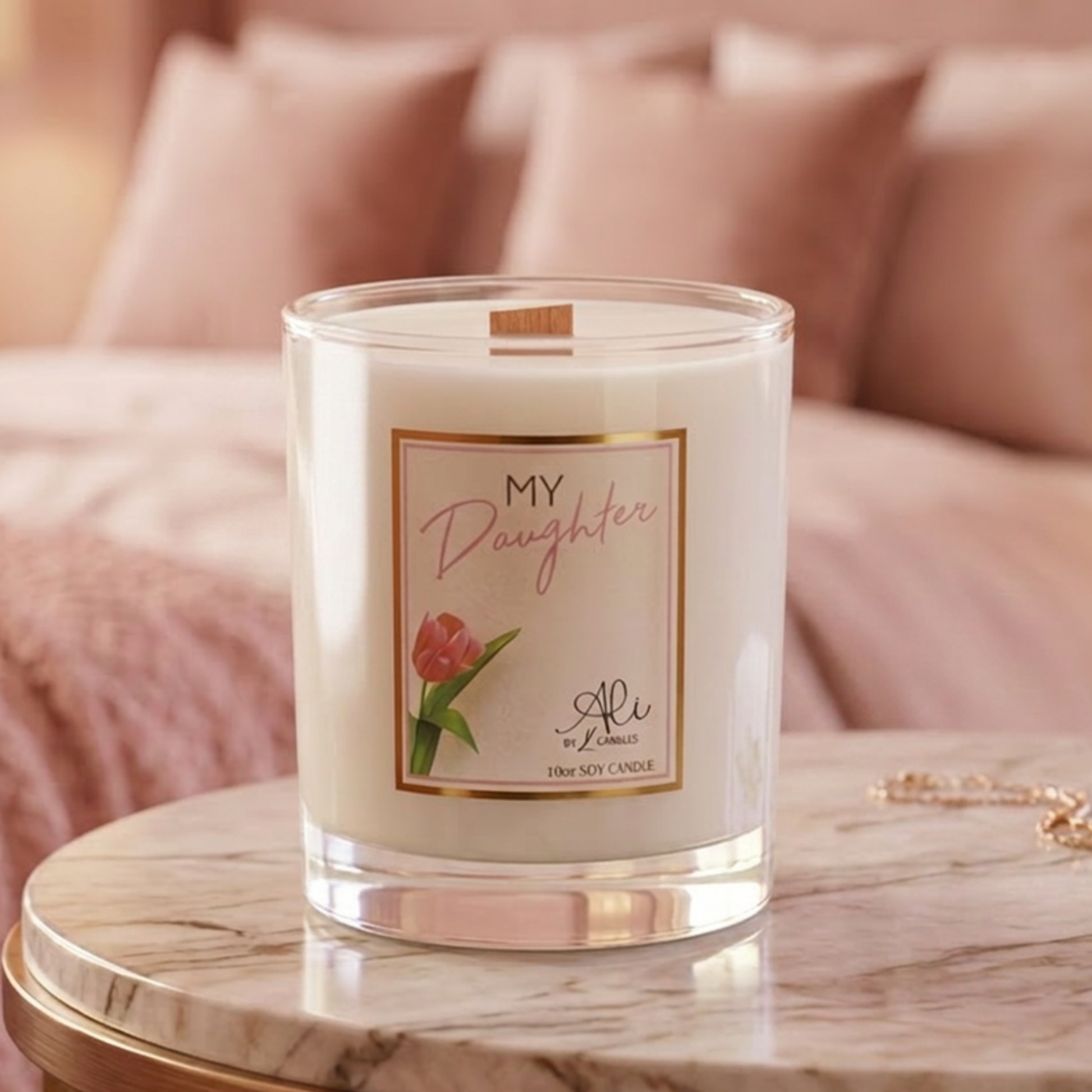 My Daughter bestselling 10oz soy candle with rose, jasmine and berry scent