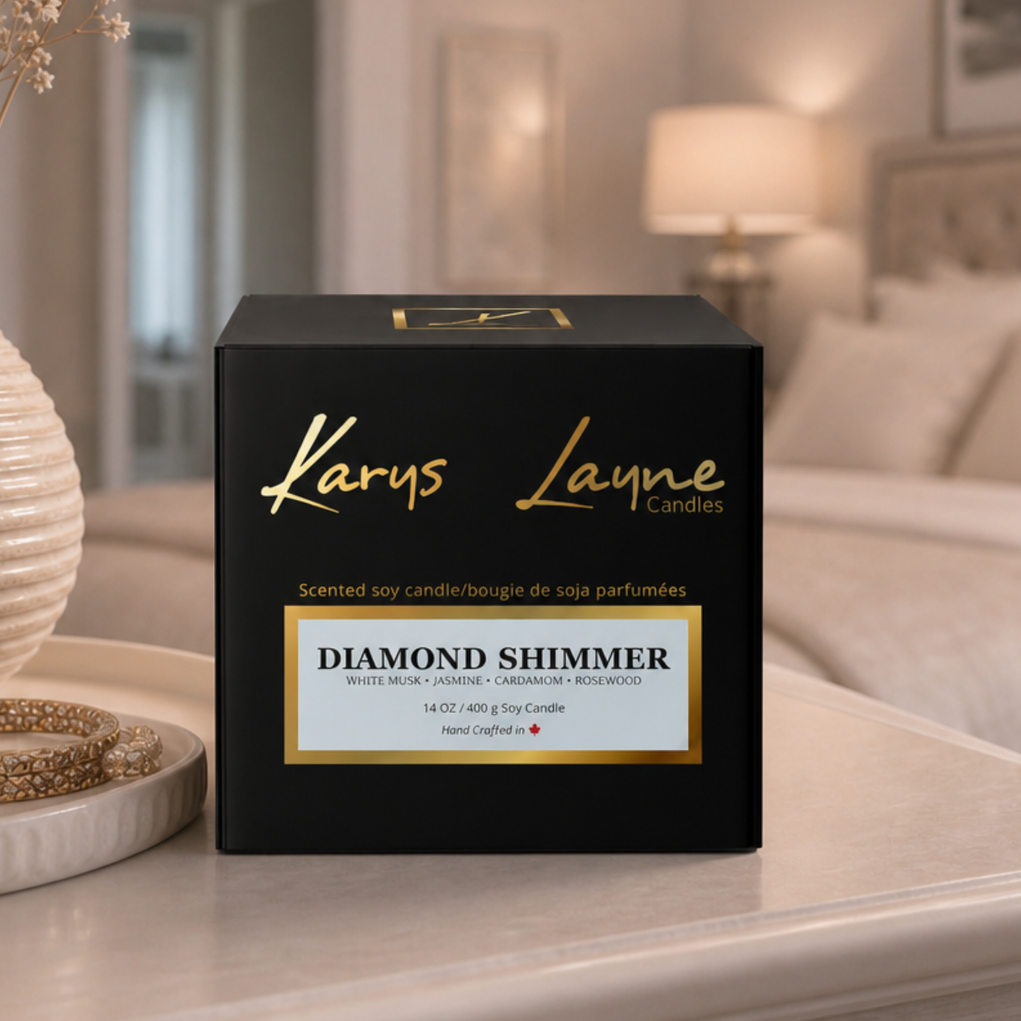 A soft, floral blend of white musk, jasmine, and cardamom. Hand-poured Canadian soy candle with a crackling wooden wick.