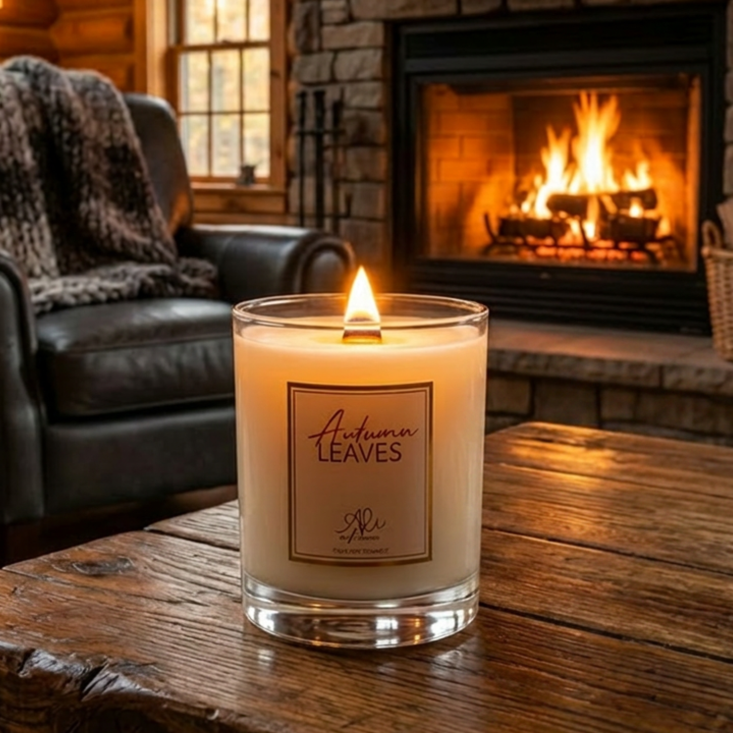 Autumn Leaves gourmand spice cake scented candle with cinnamon and coffee notes
