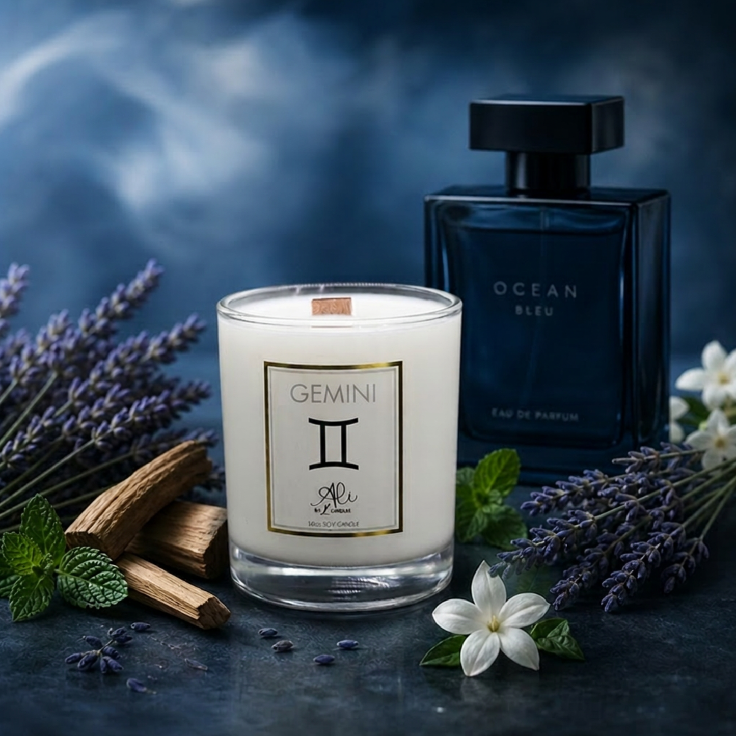 Gemini Candle, hand-poured wood wick soy candle by Karys Layne