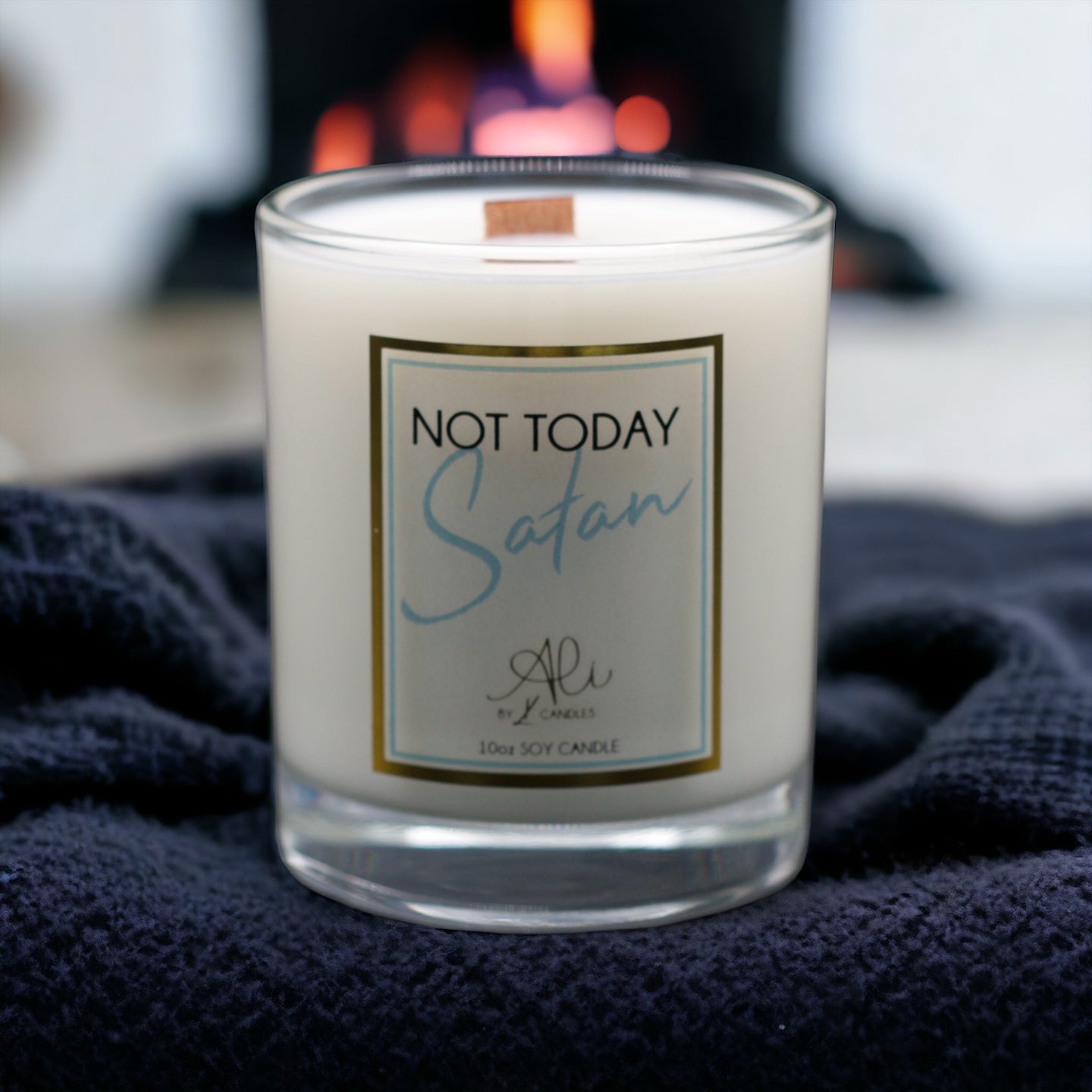 Not Today Satan white musk and jasmine fragrance, relaxing soy candle by Karys Layne