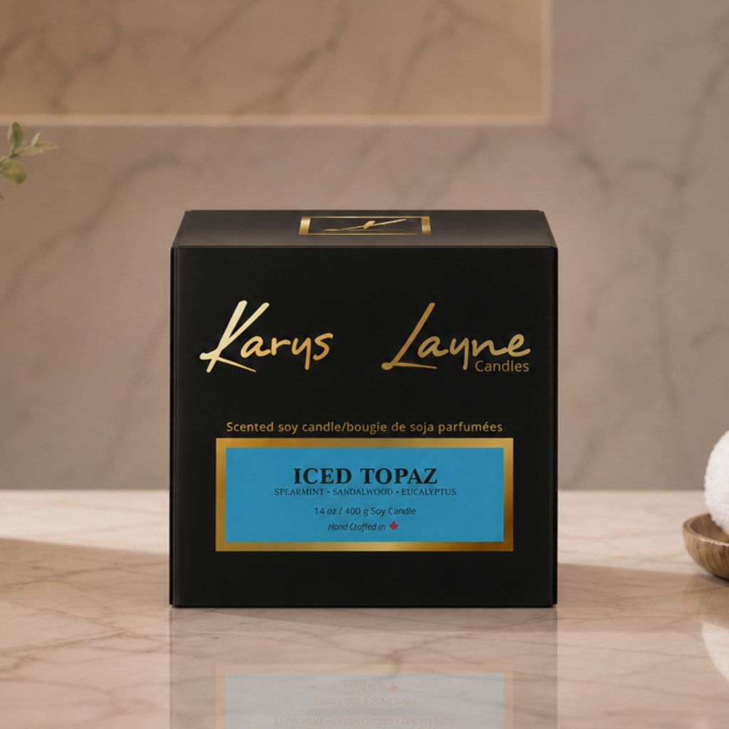 Cool mint and eucalyptus grounded with sandalwood. Hand-poured Canadian soy candle — perfect for a spa-inspired atmosphere.