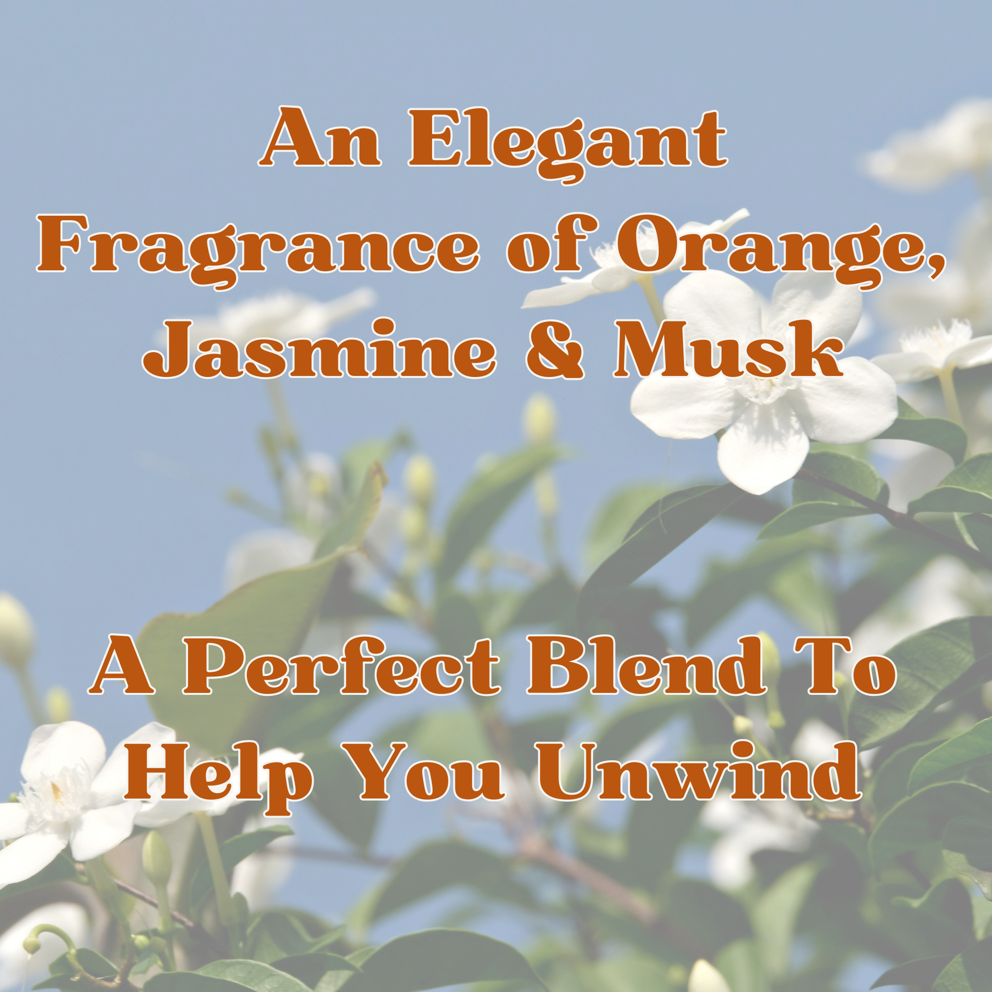 Floral background with text about fragrance blend on a clear blue sky.