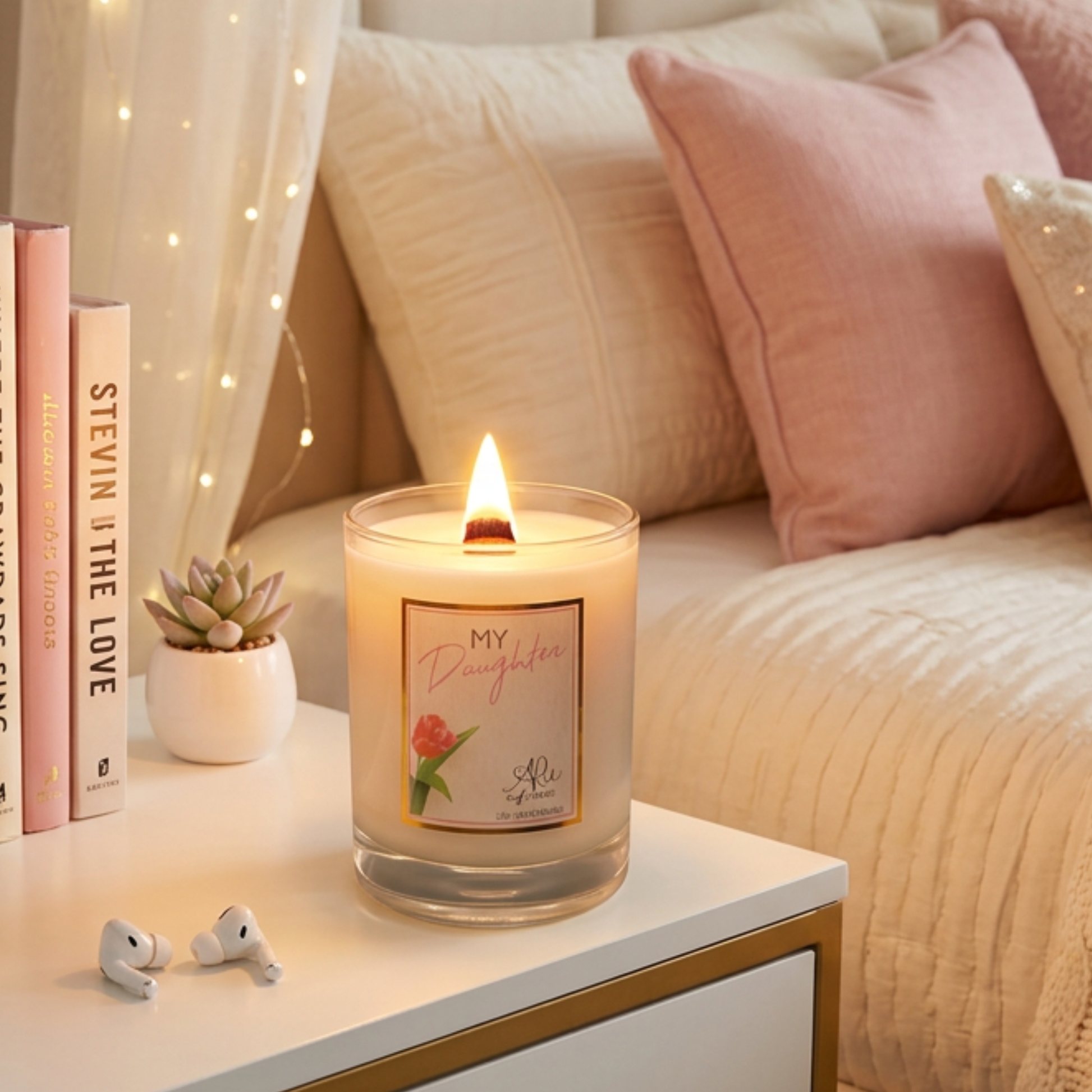 My Daughter rose and jasmine scented candle by Karys Layne Candles 
