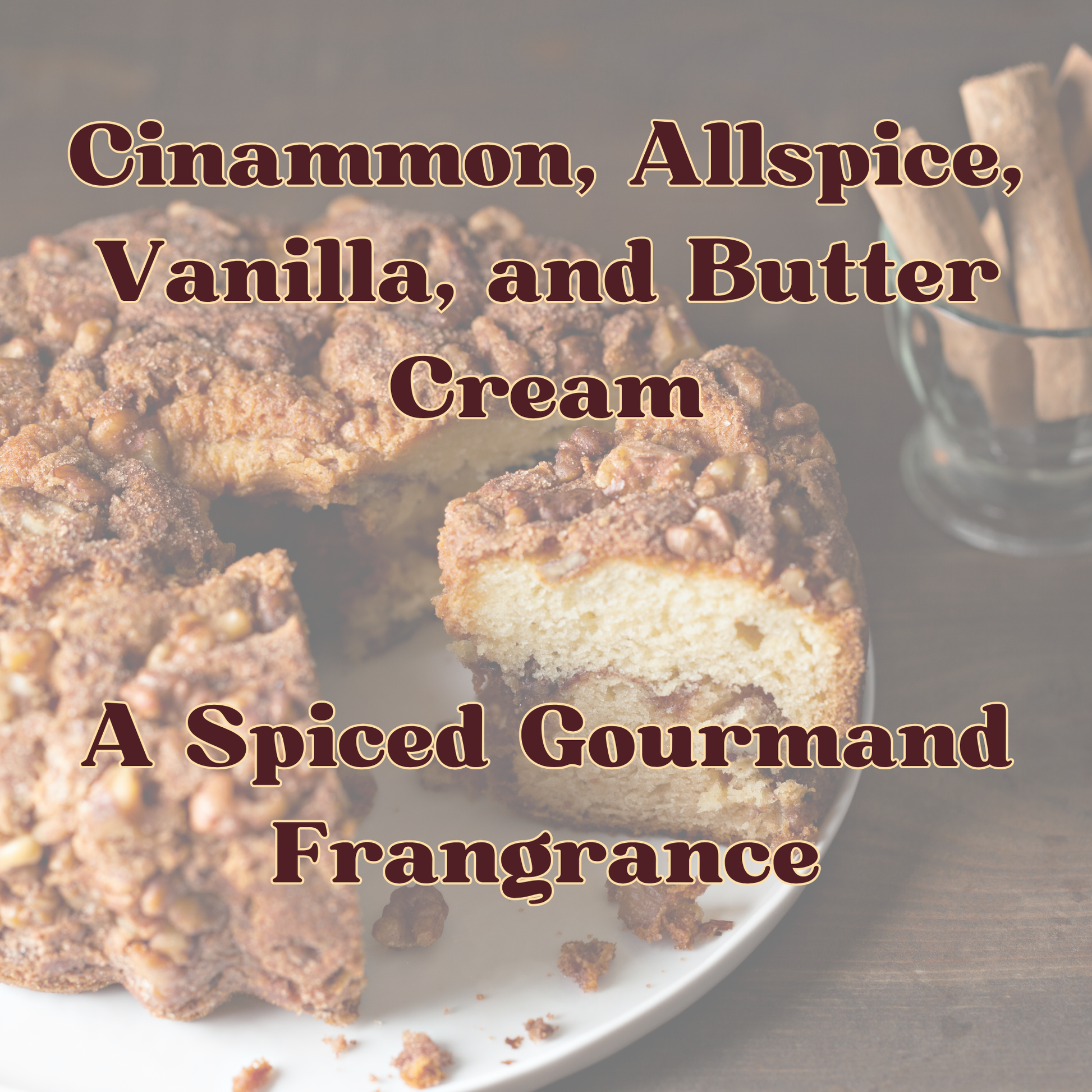 Baked goods with cinnamon, allspice, vanilla, and butter cream on a plate, with text overlay.