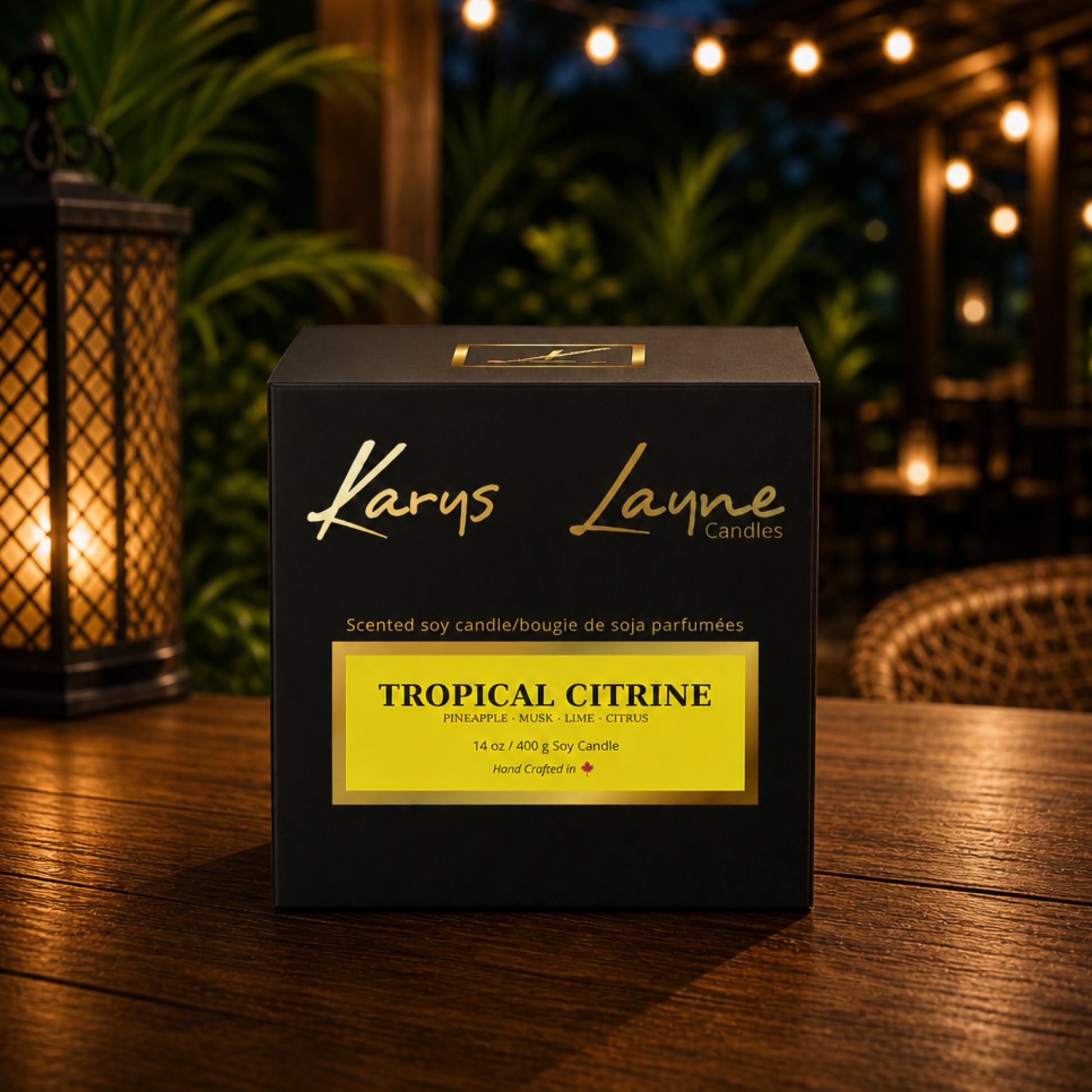 A fresh, tropical blend of citrus, lime, and musk. Hand-poured Canadian soy candle with a crackling wooden wick.