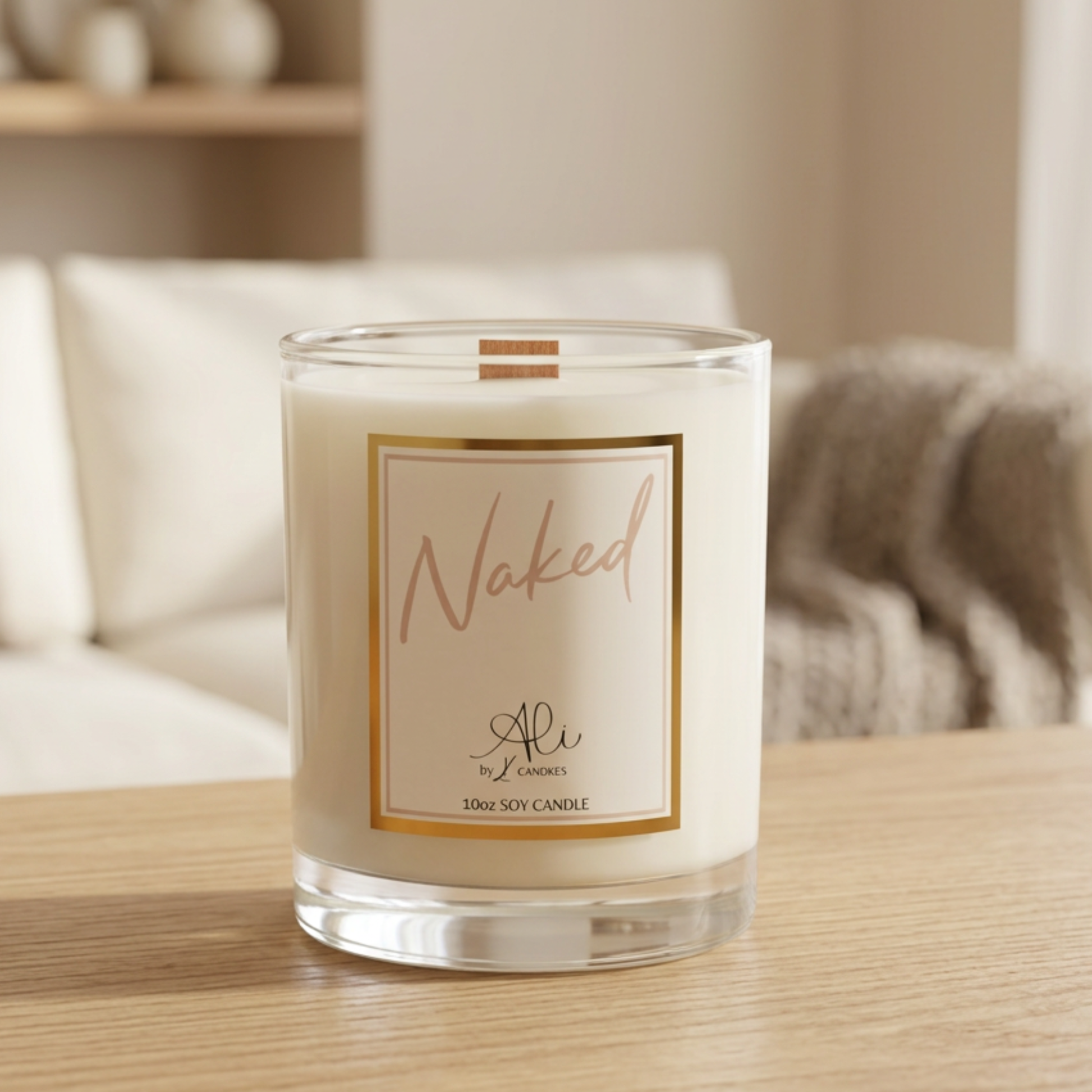 Naked unscented bestselling 10oz soy candle in clear glass jar by Karys Layne