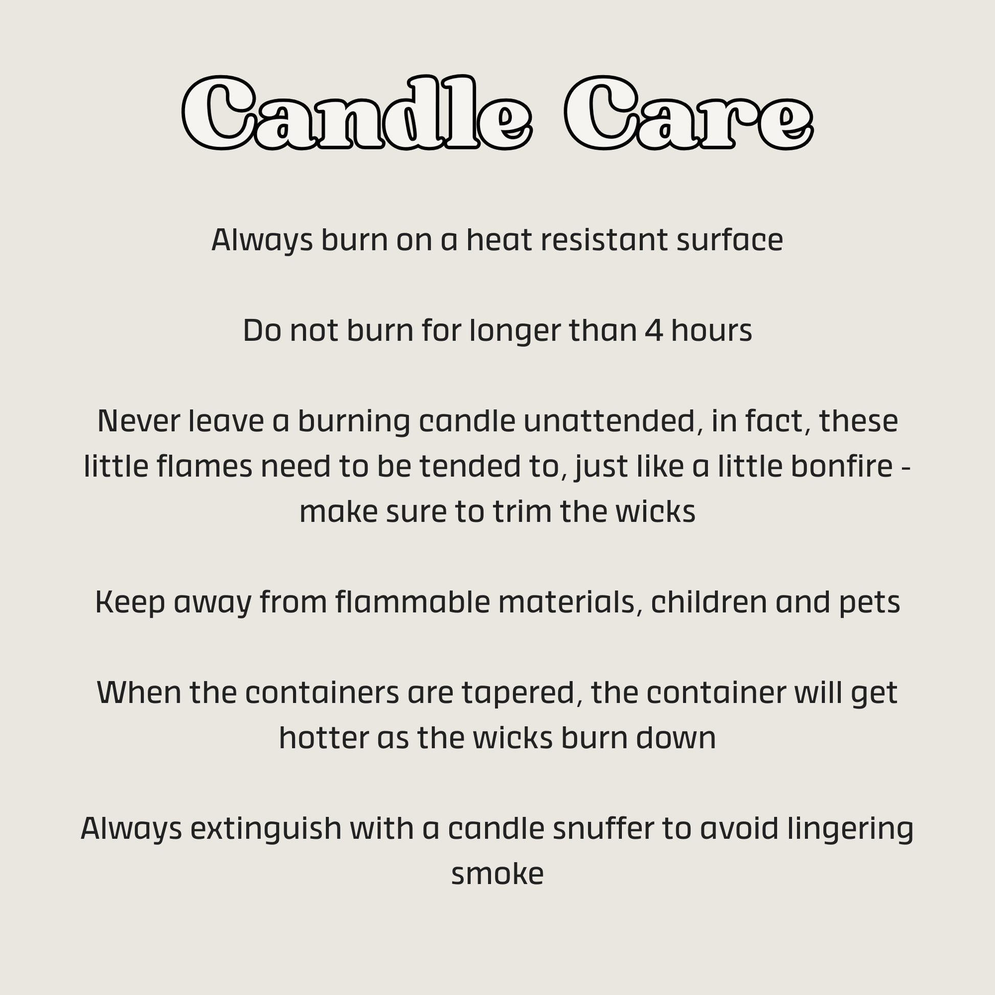 Text-based candle care instructions on a light gray background