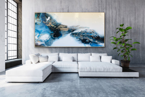 Blue Waves abstract art by Sheri Lerat. Karys Layne Candles