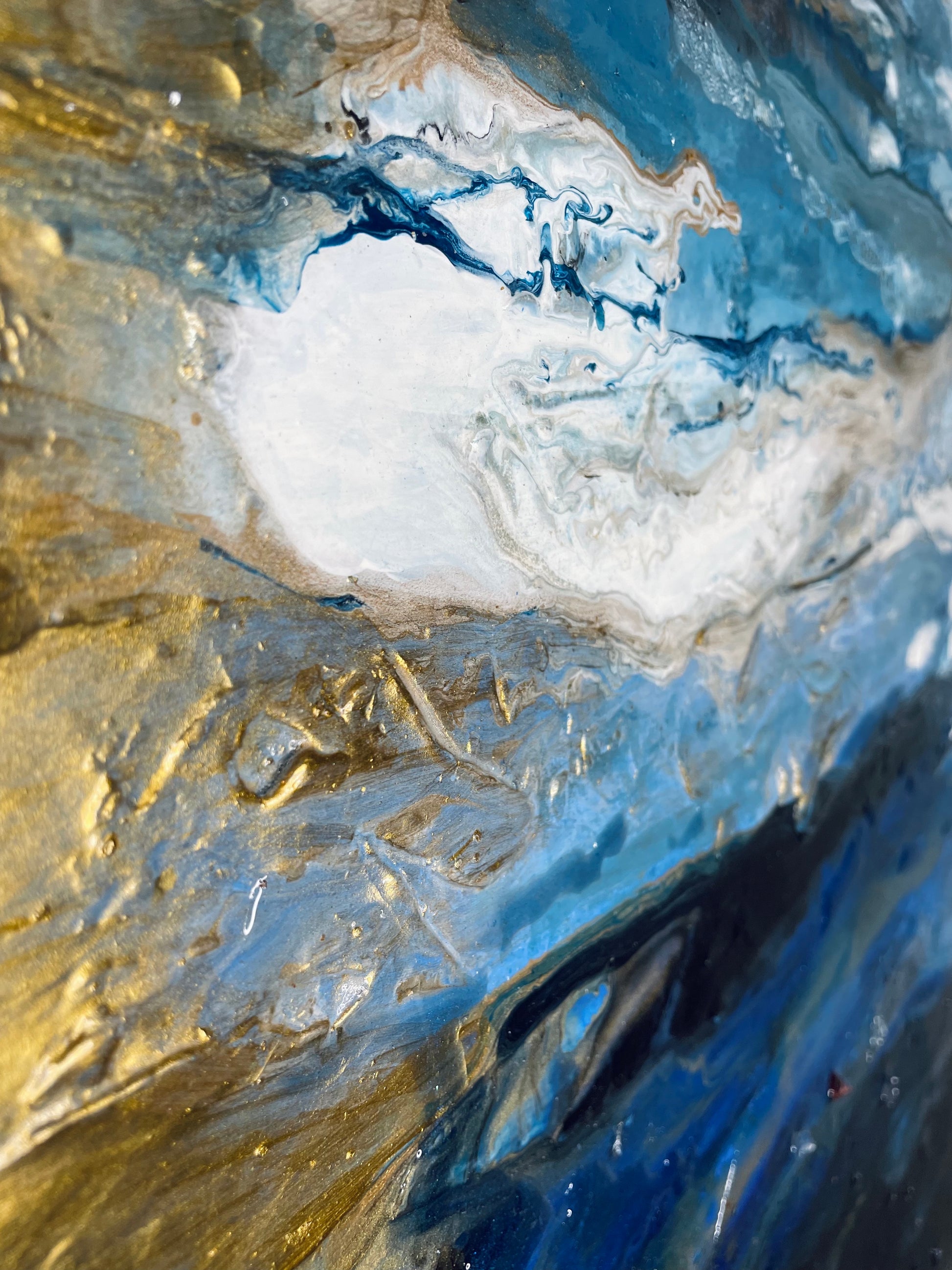 Luxurious painting by Sheri Lerat layered with resin and crystals.