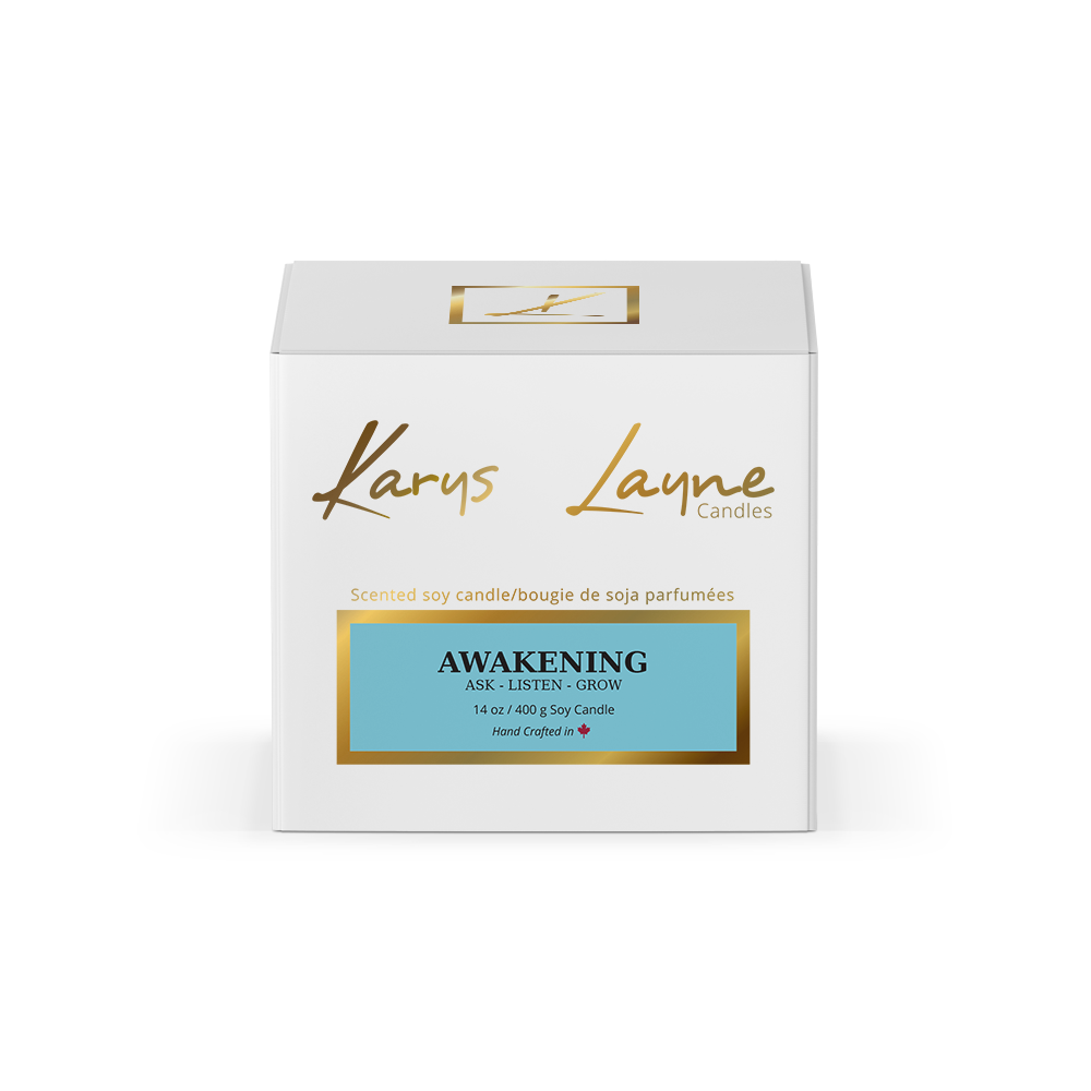 Elagant candle packaging, perfect for a gift. Awakening Karys Layne Candle