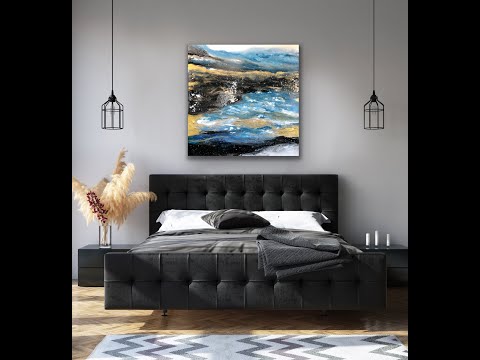 One of a kind abstract painting by Sheri Lerat. Indigo Crystal Abstract Art. Karys Layne Candles